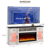 Fireplace TV Stand for 80 Inch TV, Farmhouse Highboy Entertainment Center w/LED Lights & 36" Electric Fireplace, Large Media Console w/Glass Door Cabinet & Storage Drawer, White A132-B0DDQ2KNLS