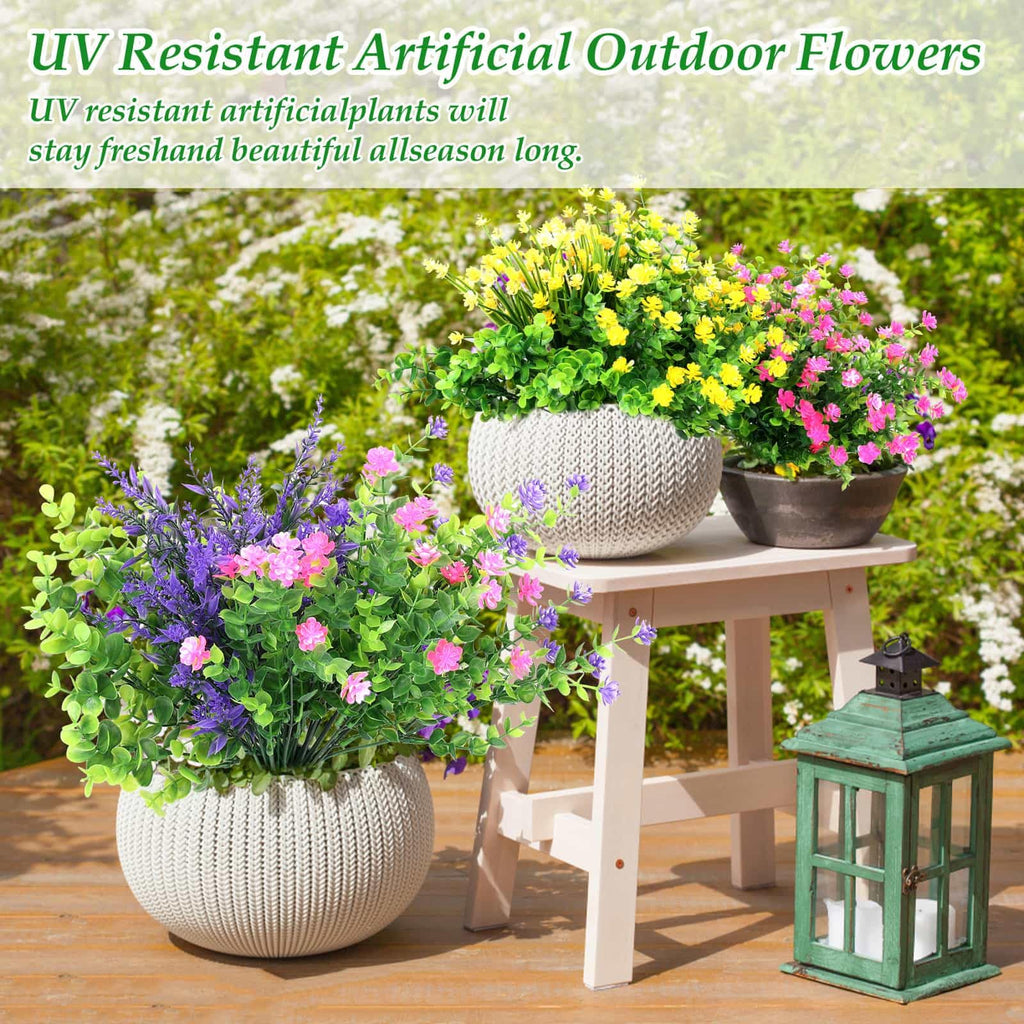20 Bundles Realistic Artificial Flowers Bulk for Outdoors, UV Resistant