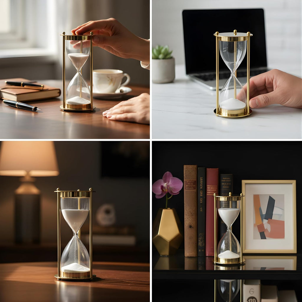 Hourglass Sand Timer - with White Sand, Decorative Modern Home & Office Desk Ornament, Elegant Time Management & Gift
