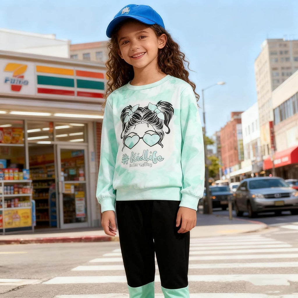 Kids Toddler Girls Clothes Figure Graphic Drop Shoulder Top Pullover Spotted Print Pants Fall Winter Outfit Set