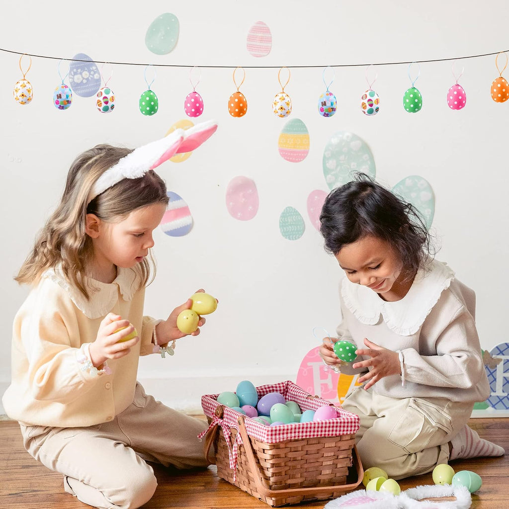 Fabric Wrapped Easter Eggs with Dots, Easter Egg Hanging Ornaments - Set of 30
