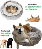 Cat Bed Round Plush Fluffy Hooded Cat Bed Cave, Cozy for Indoor Cats or Small Dog beds