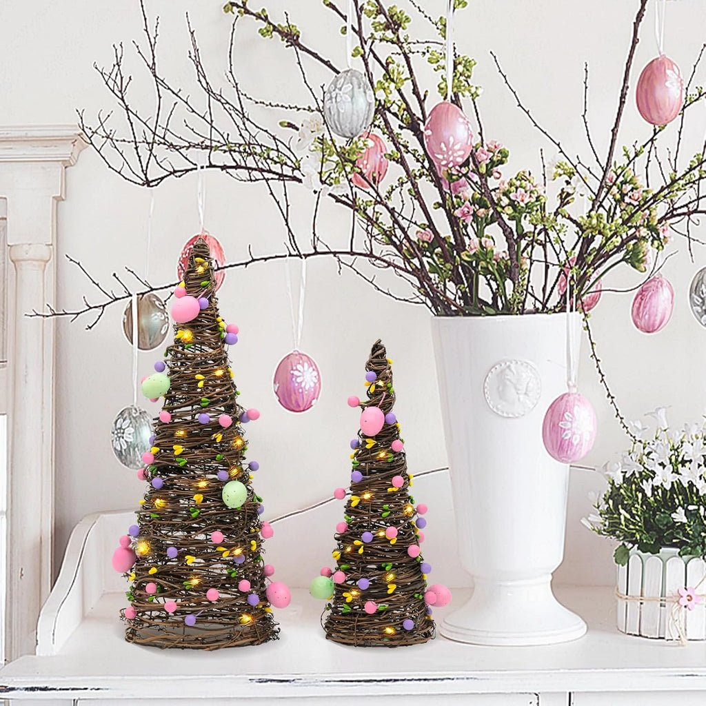 Easter Rattan Table Trees Decor Lighted Easter Decorations