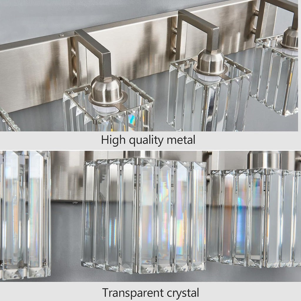 Modern Bathroom Vanity Light 4-Lights Brushed Nickel Vanity Light Crystal Wall Light Bathroom Light Fixtures