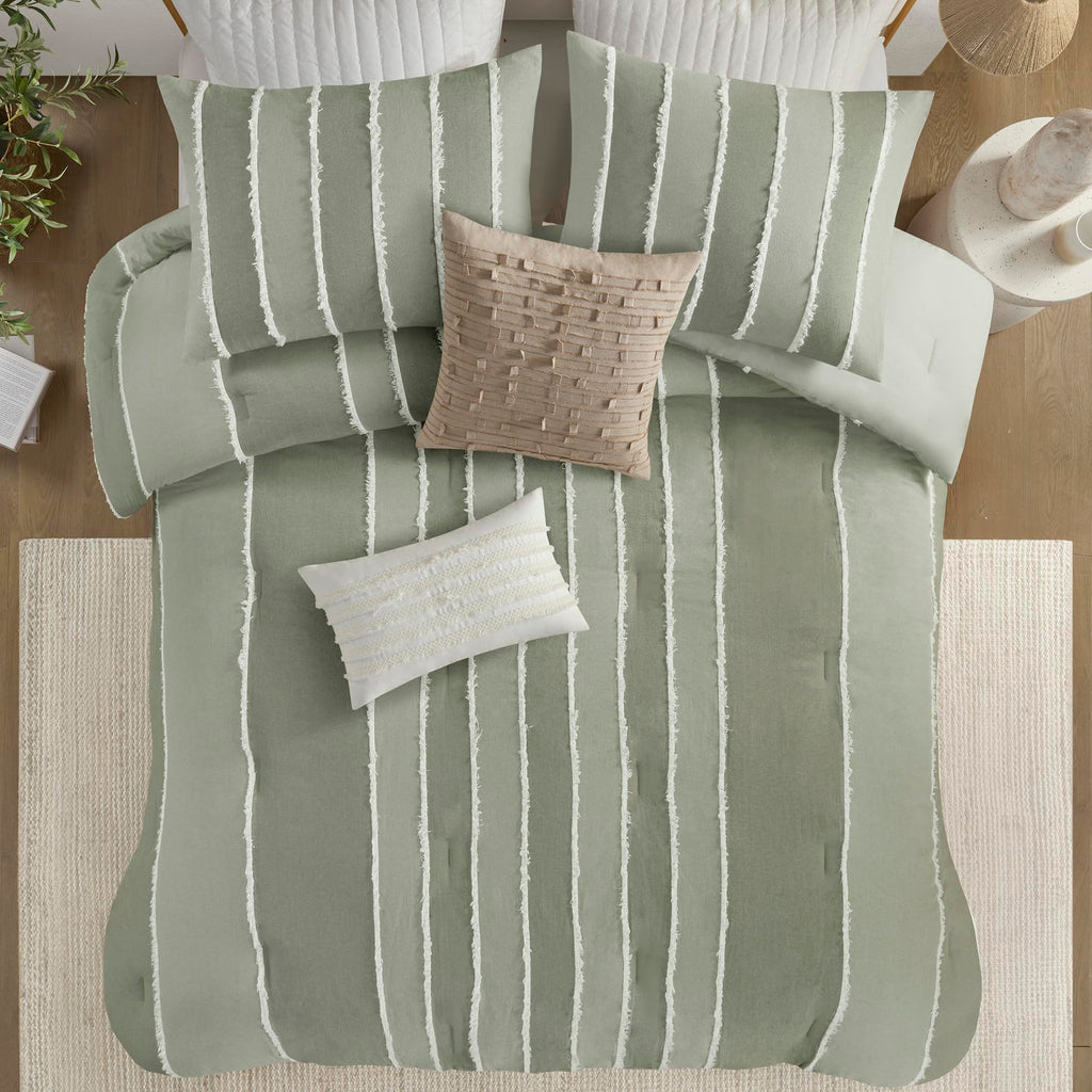 Comforter Set Boho Comforters Stripes, Clipped Jacquard, Cotton Comforter for Bed, All Season Poly