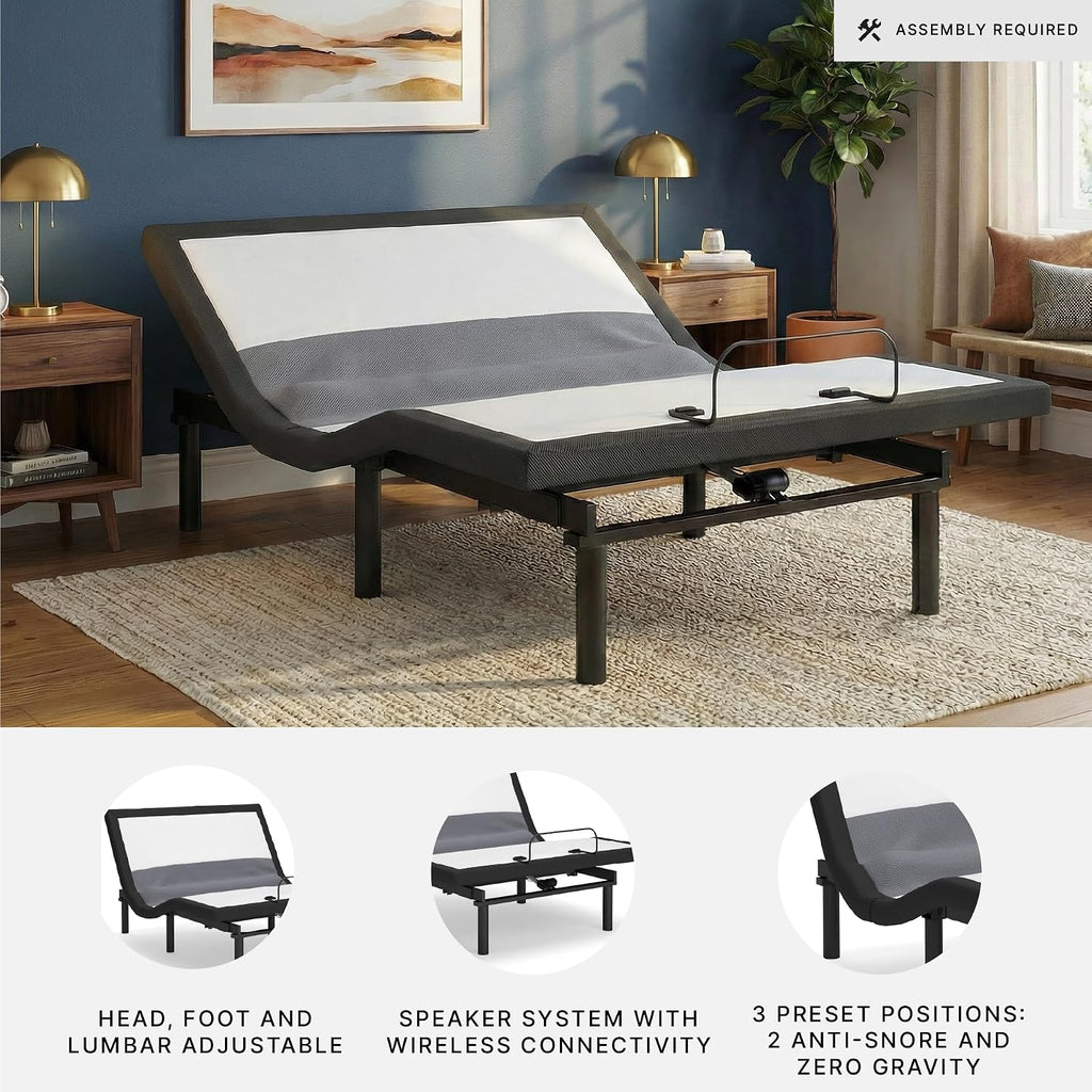 Adjustable Bed Frame Queen, Remote & Lumbar