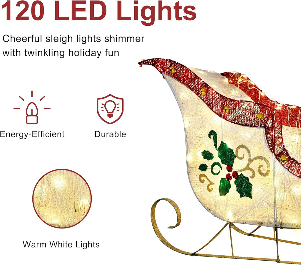 32" Pre-Lit Outdoor Sleigh Christmas Holiday Décor with 120 Warm White Twinkling LED Lights