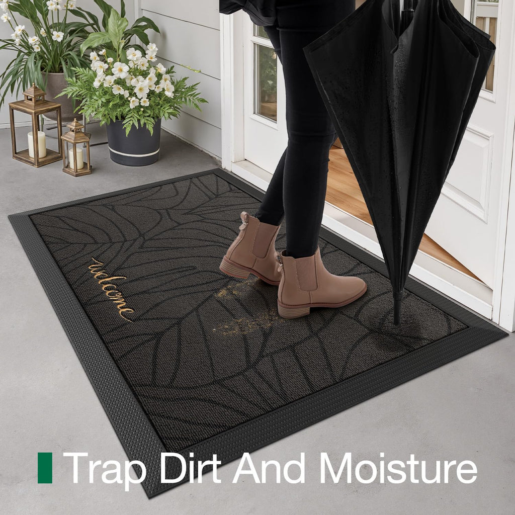 Outside Welcome Door Mat 24x36, Non-Slip Heavy Duty Dirt Trapper, Grey | Rubber Entry Doormat, Low Profile, Trap Dirt