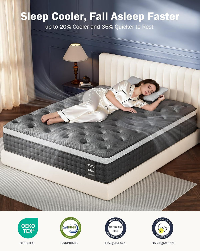 Firm King Size Mattress 14 inch, Cooling Hybrid King Mattress in a Box | Hotel-Collection 5-Zoned Support for Spinal