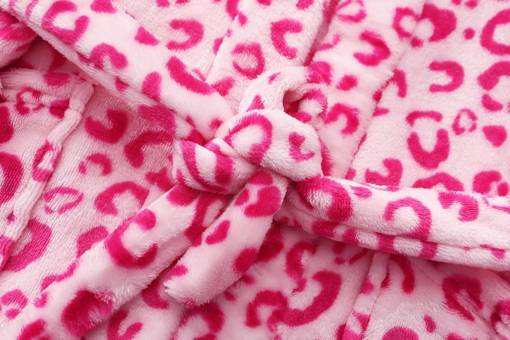 Kids Toddler Boys Girls Fleece Robe Soft Hooded Bathrobe Pajamas Sleepwear