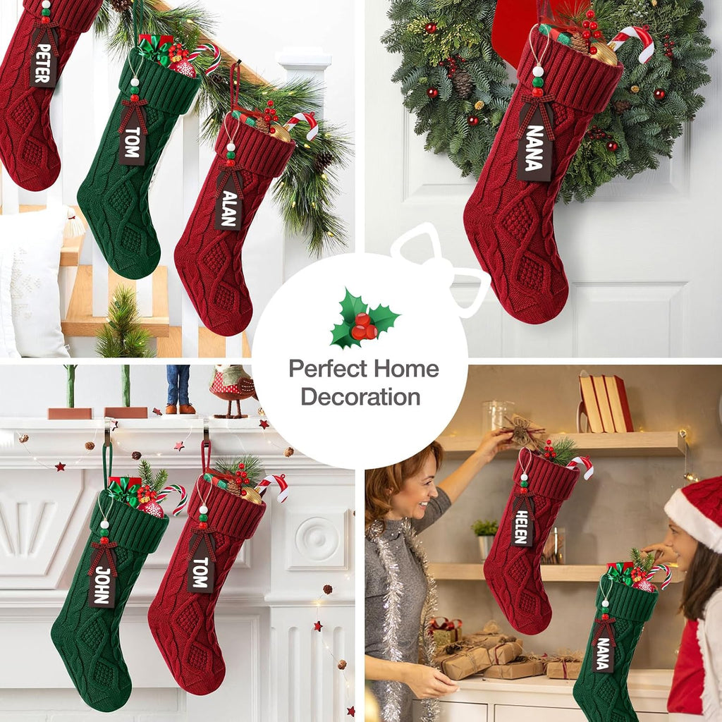 Christmas Stockings, 18 Inches Large Size Cable Knitted Stocking Gifts ( red&Green) - Set of 6