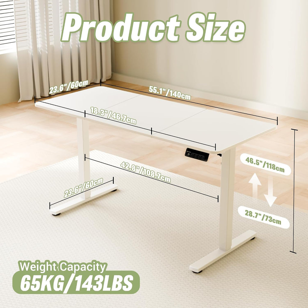 55"x24" Standing Desk, Height Adjustable Sit-Stand Office,White | Electric Adjustable Standing Desk, Sit to Stand