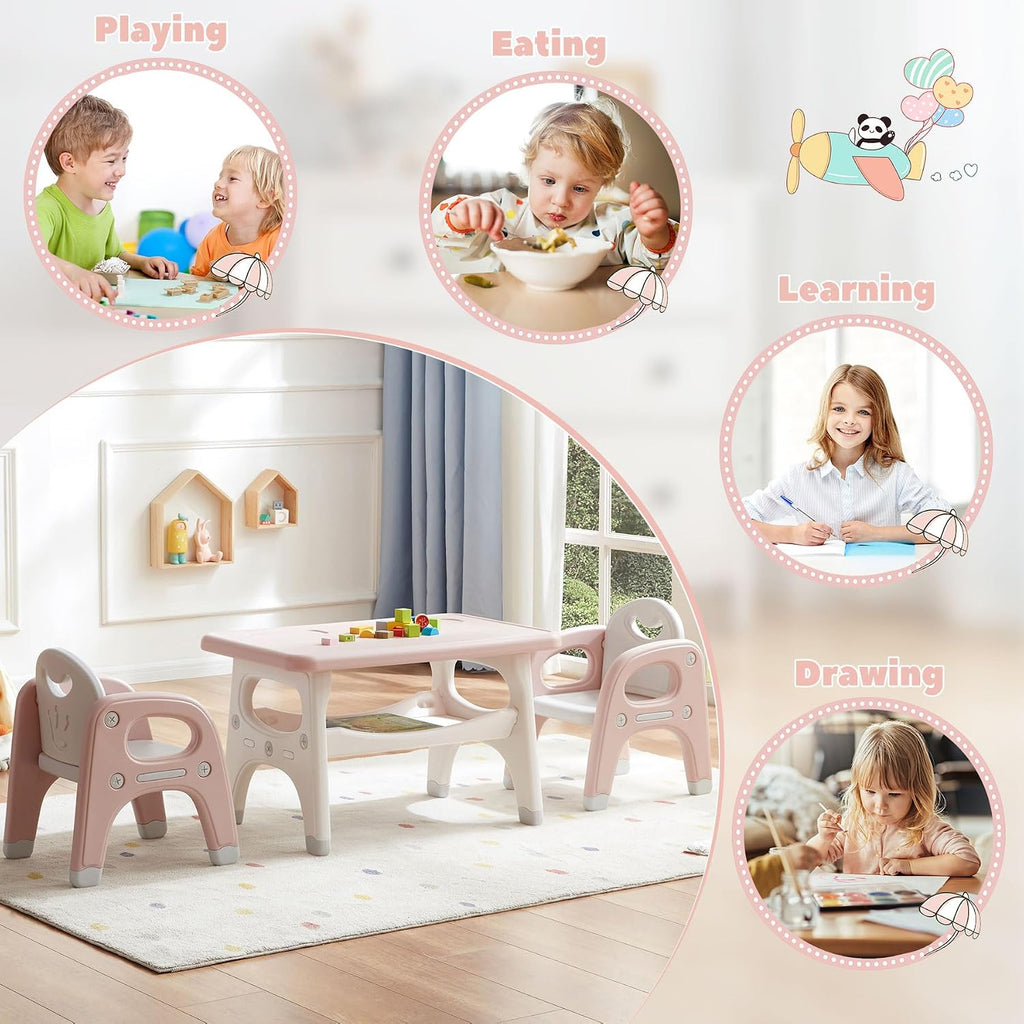 Kids Table and 2 Chairs Set, Large Built-in Storage, Montessori Toddlers Table and Chairs Set, Kids Activity Table