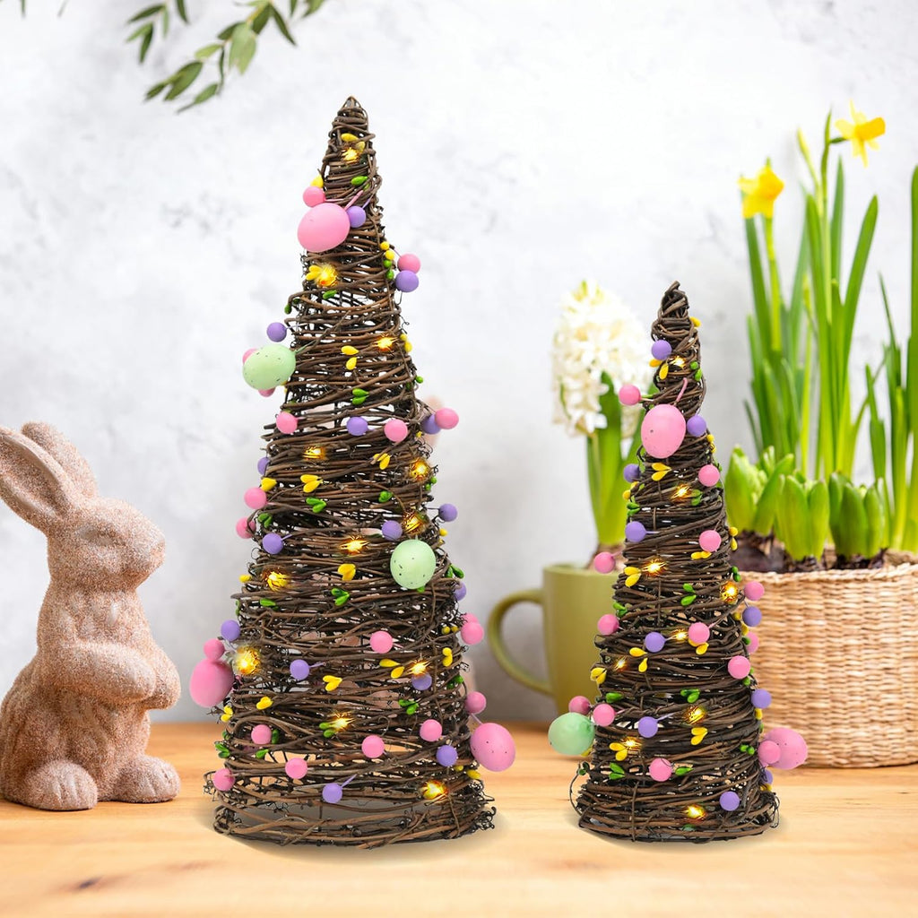 Easter Rattan Table Trees Decor Lighted Easter Decorations