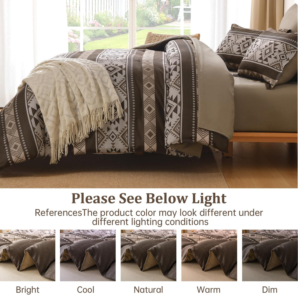 Brown Comforter Set, 7 Pieces Boho Western Bedding Set
