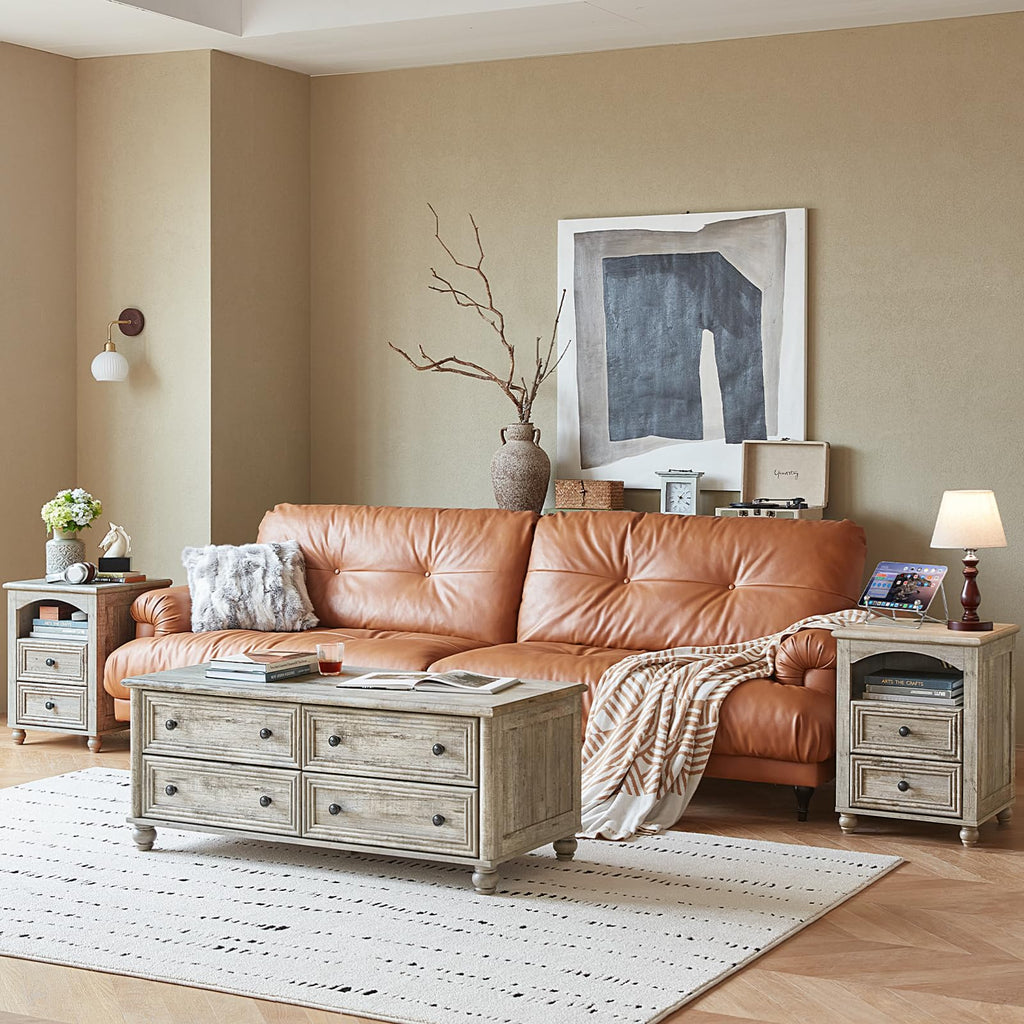 Farmhouse Dressers & Night Stand Set of 4, Wood 54" Wide Dresser & 43.5"Tall Chest of Drawers, 18" with Charging