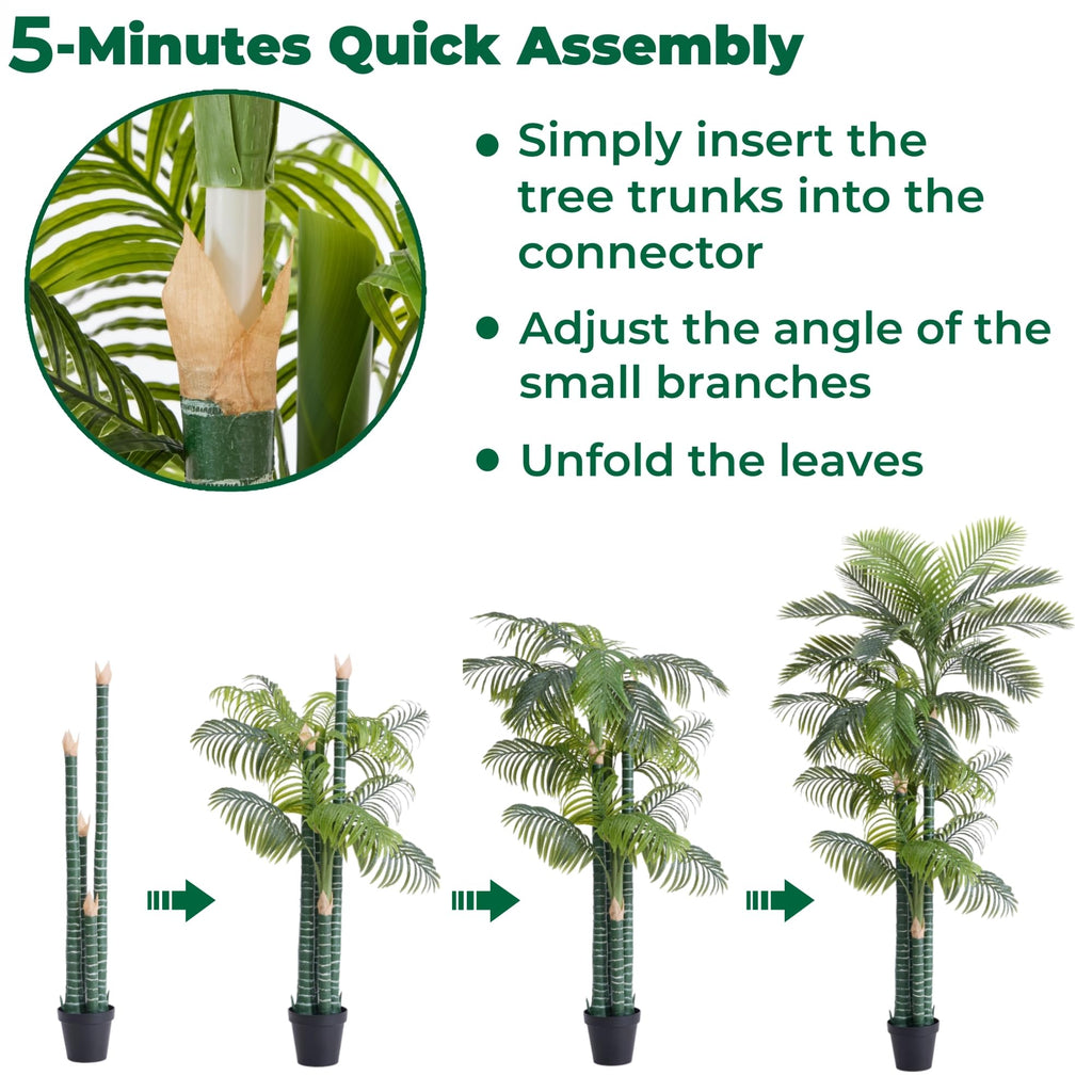 8.5FT Artificial Golden Cane Palm Tree with 4 Trunks in Black Pot (1 Pack)