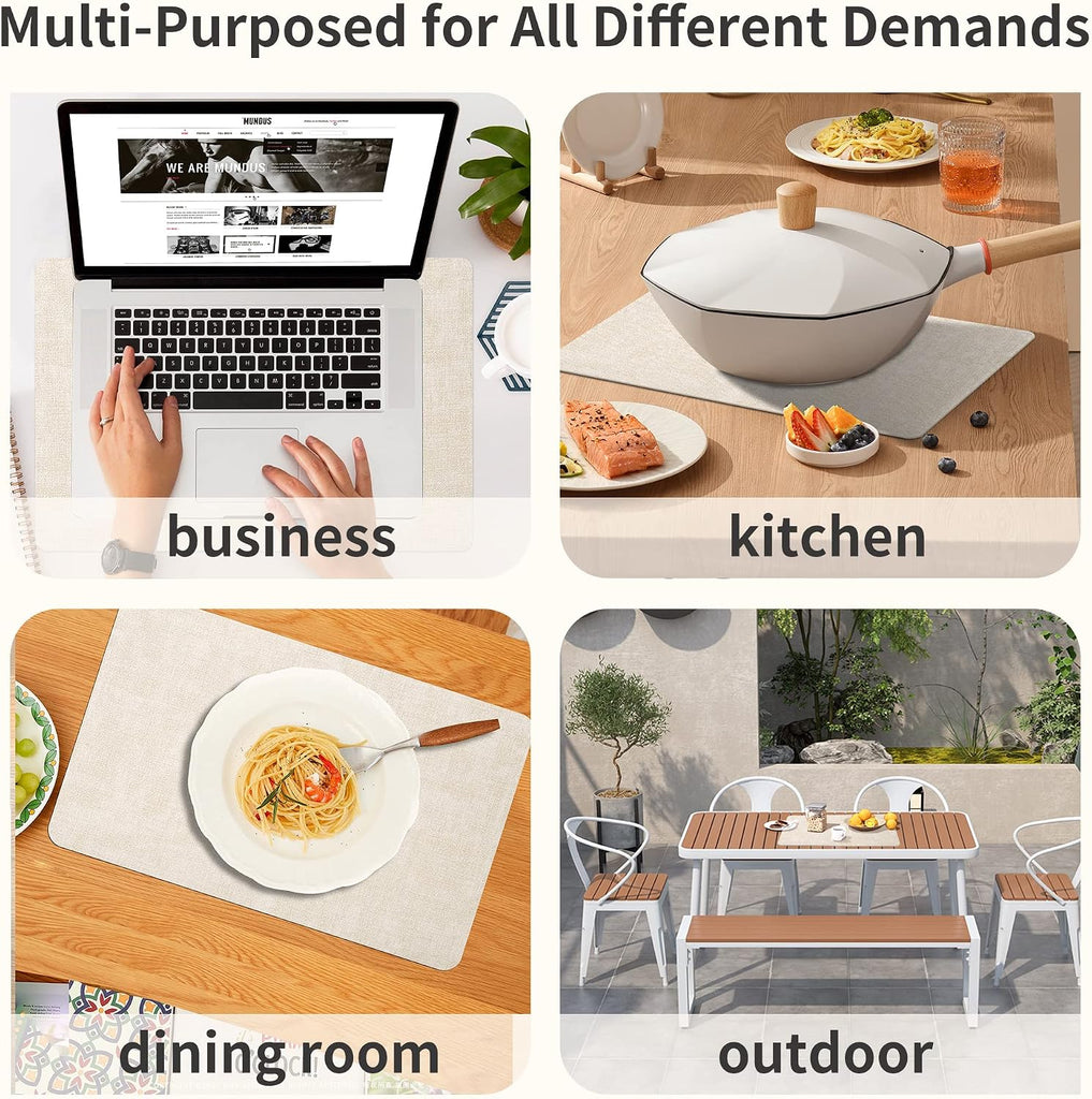 Faux Leather Placemats, Easy to Clean, Beige - Set of 4