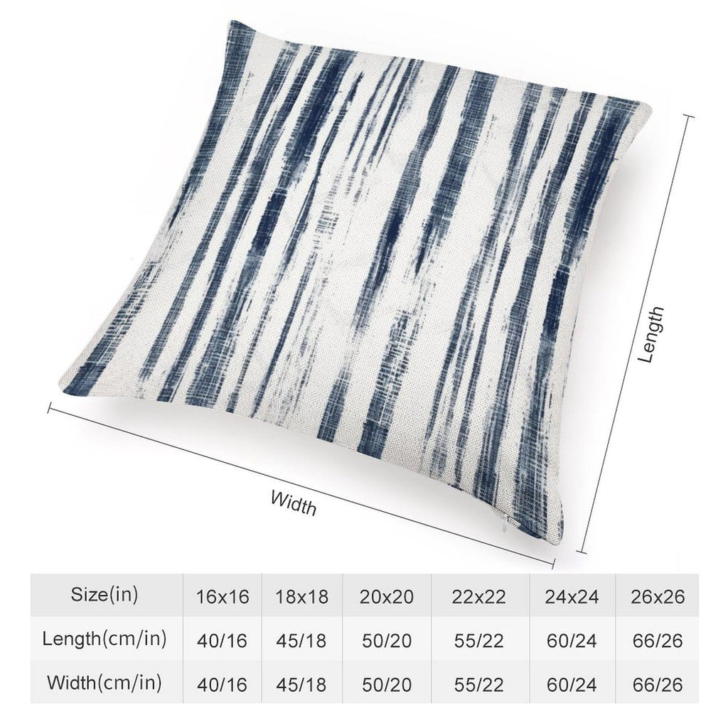 Custom Pillow Cases 24"x24" Blue French Ticking Stripes Large Couch Pillows with Hidden Zipper White Cotton Linen