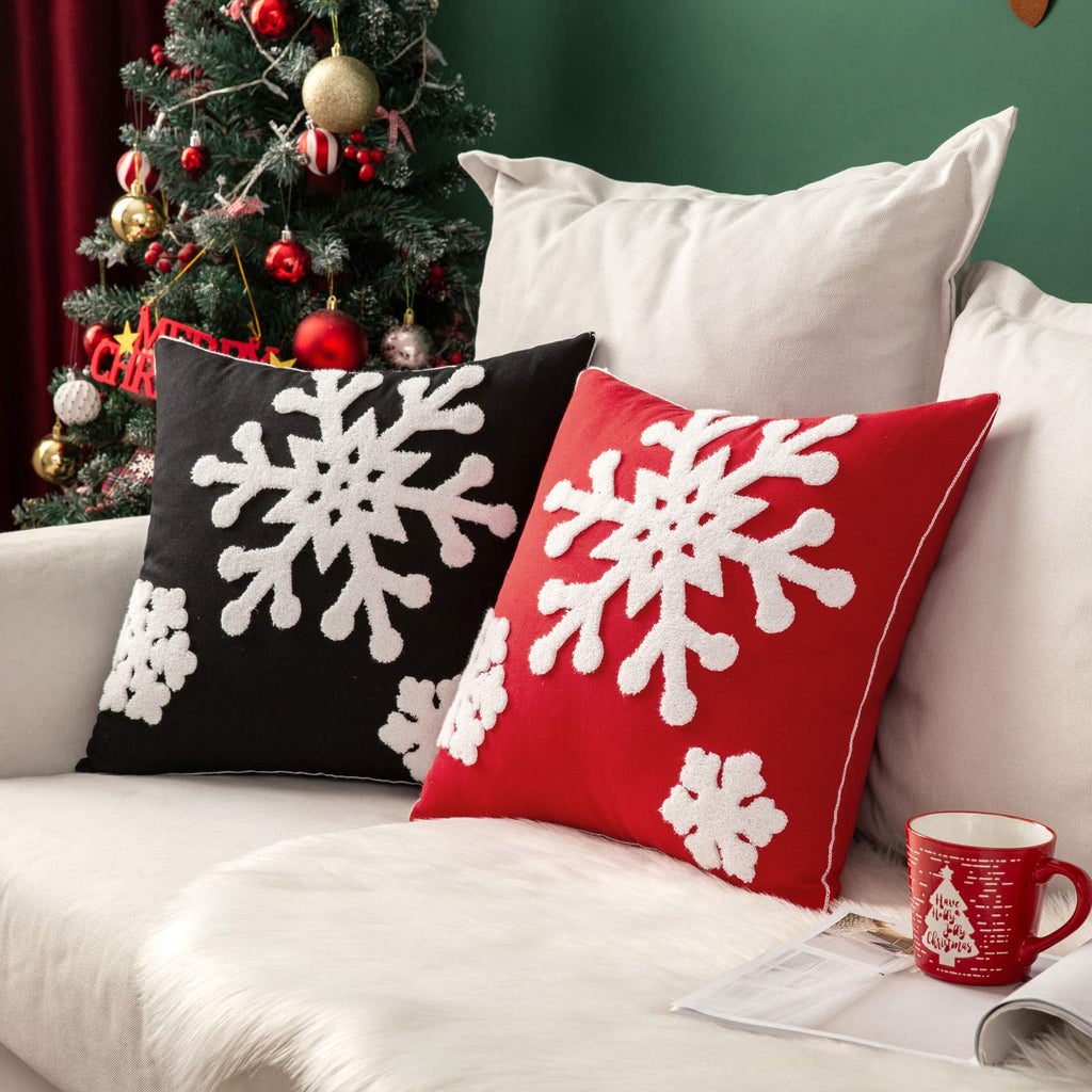 Christmas Throw Pillow Covers Red Decorative Snowflake 20x20