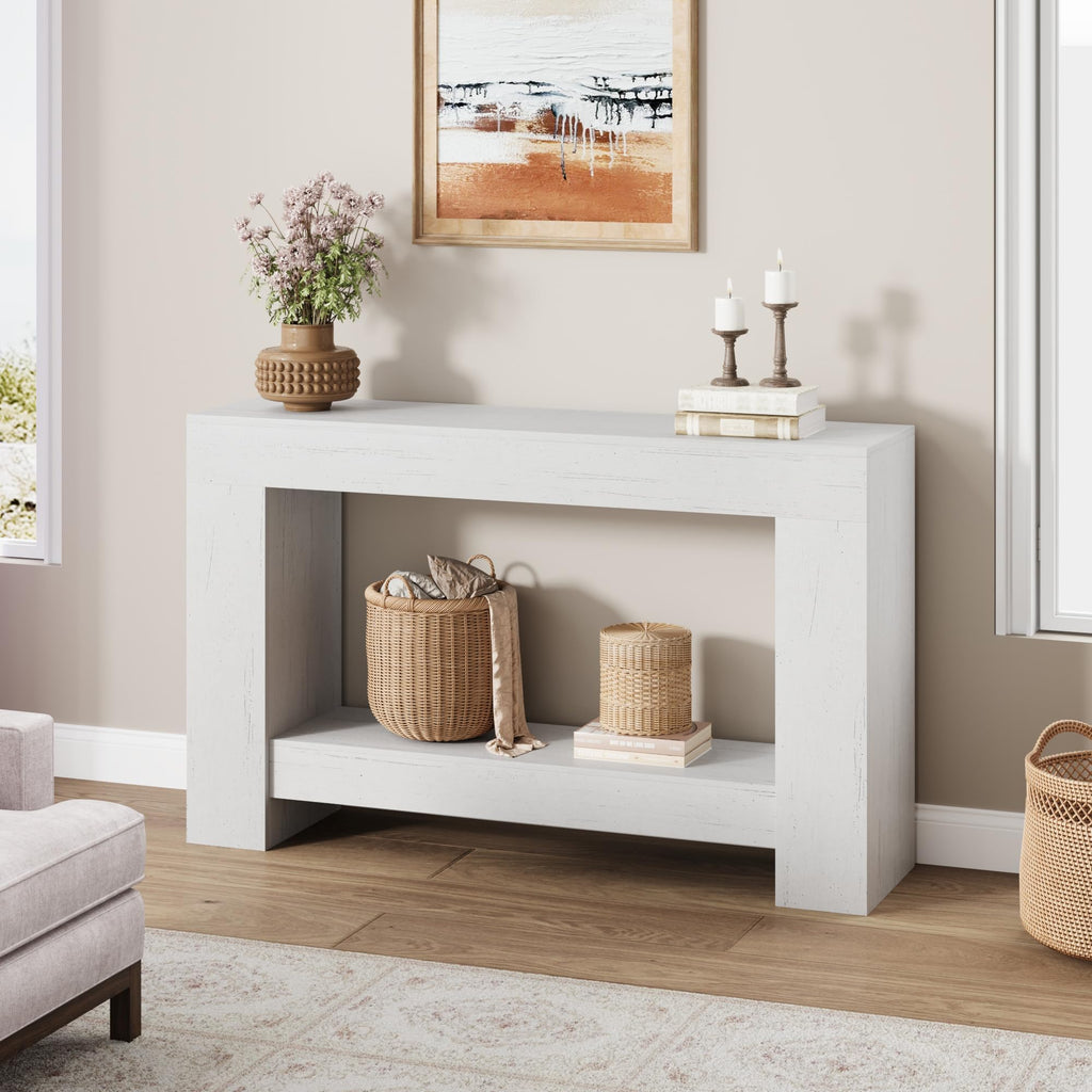 47" Farmhouse 2-Tier Console Table, White