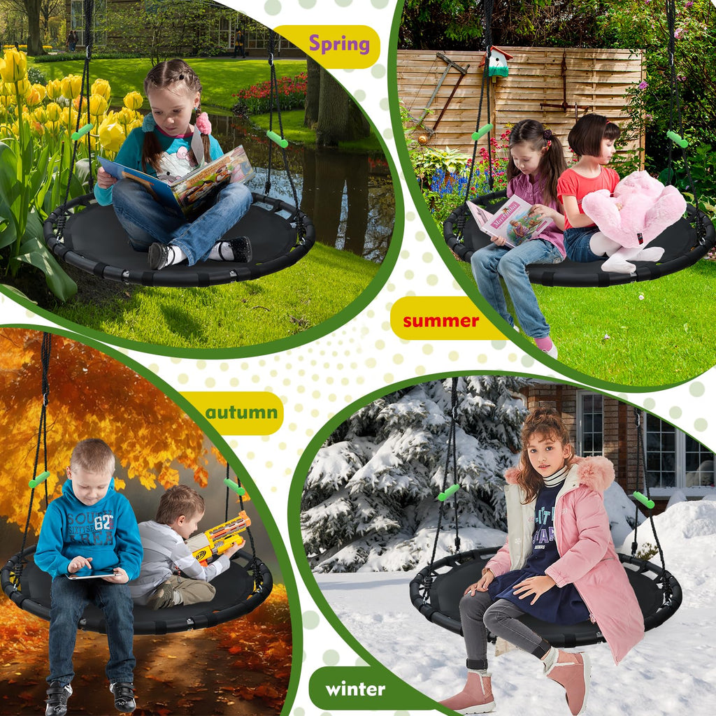 48 Inch Diameter Round Black Saucer Swing/Tree Swing Armrest Stick