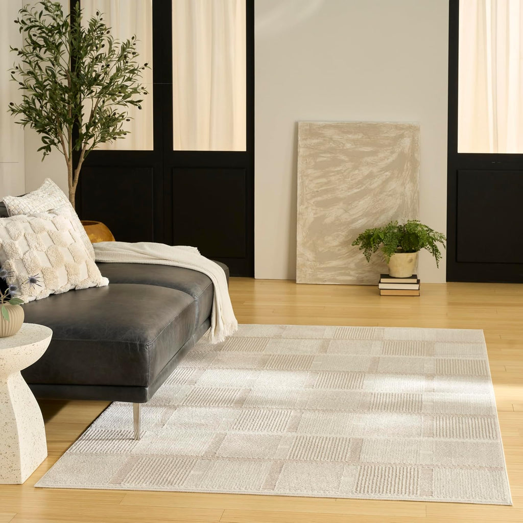 Home Nordic Ivory Taupe Area Rug - Easy Clean, Non Shedding, Bed Room, Living Room, Dining Room, Kitchen (5'