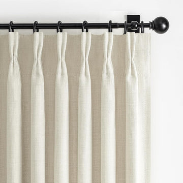 Pinch Pleated Cream Blackout Curtains 2 Panels Set, Modern Heavy Linen Thermal Noise Canceling Viral