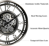 Inch Large Moving Gear Wall Clock,Industrial Steampunk Decor,Decorative Wall Clock for Modern Farmhouse Living Room Decor,Gunmetal...