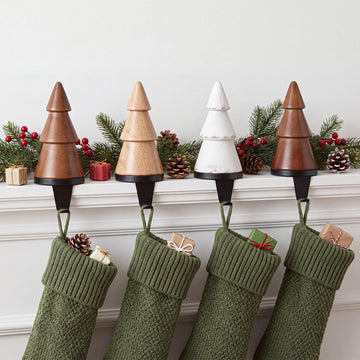 4 Pack Wooden Christmas Tree Stocking Holder for Mantle, Classic
