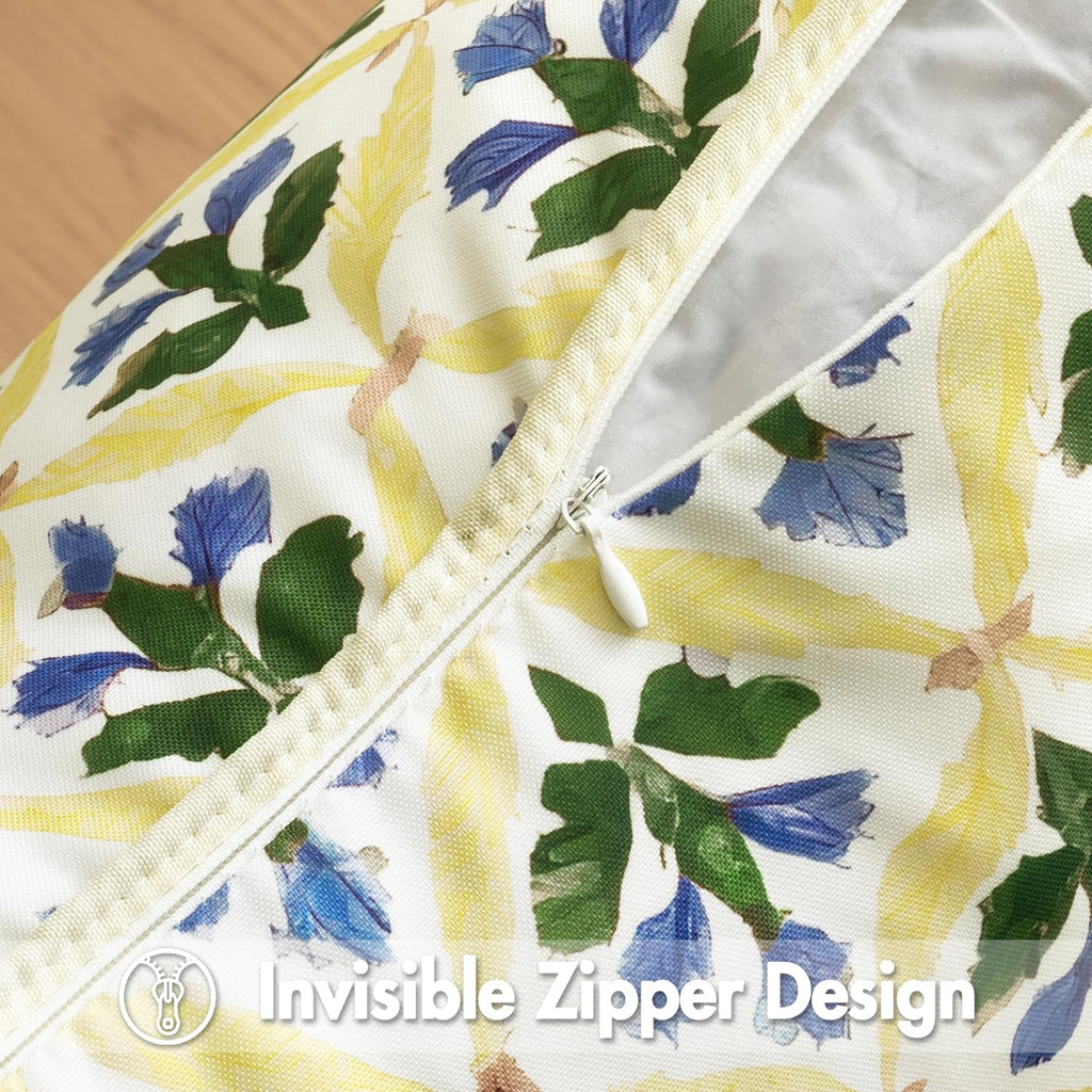 Outdoor Floral Pillow Covers Waterproof 18x18 Yellow-Blue