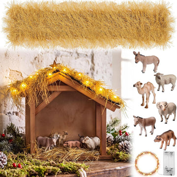 9 Pcs Large Christmas Nativity Scene Set Wooden Manger with Animals