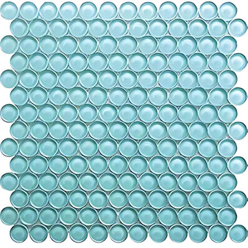 Penny Round Glass Tile Light Blue 12x12 Polished 5 sq ft/case 5-Pack