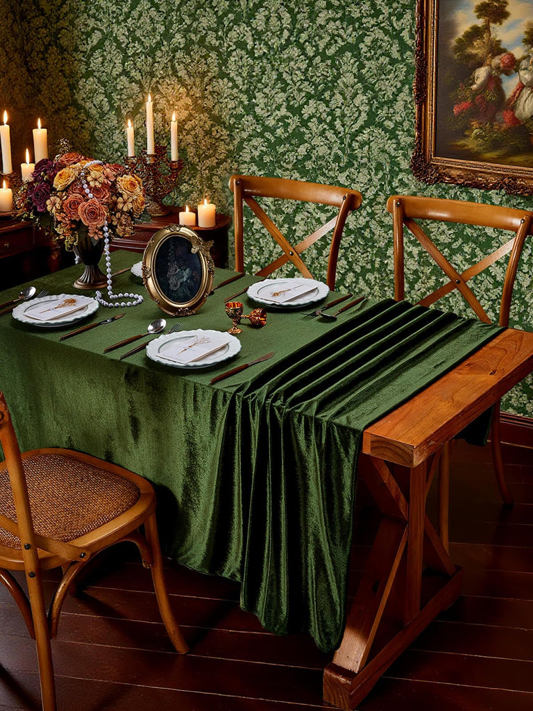 Olive Green Velvet Tablecloth 60"x102" Lush Panne Rectangular Table Cloth
