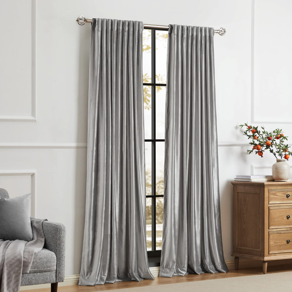 Silver Grey Curtains 108 inch, 2 Panels Drapes Blackout Rod Pocket Back Tab Window Treatment Room Darkening Thick