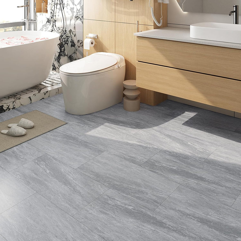 15 Pcs 12"x24" Flooring Tile Peel and Stick Floor Tile Waterproof Grey Marble Vinyl Flooring Peel and Stick Wall