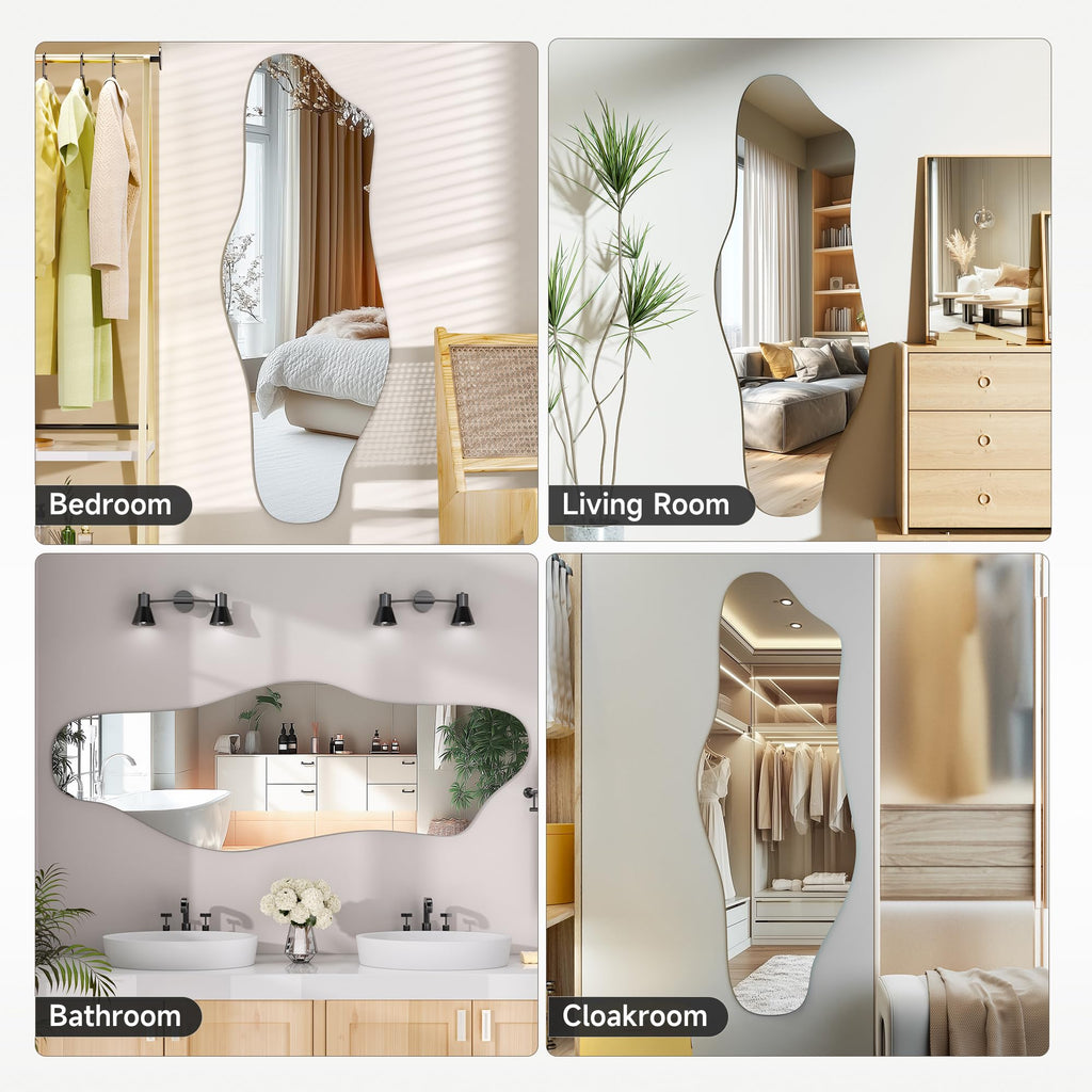 55"x20" Irregular Wall Mirror Frameless Asymmetrical Mirror for Wall