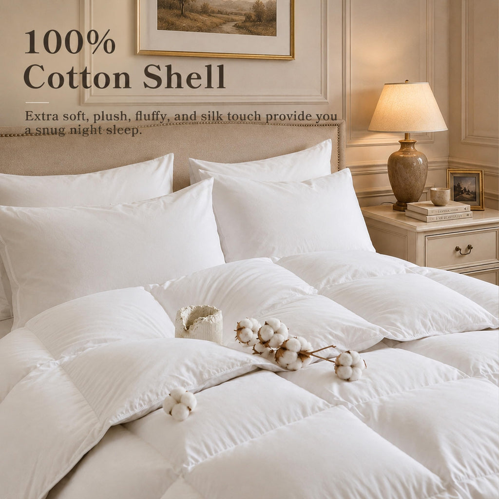Goose Down Comforter Twin Size, All Season Duvet Insert with 100% Cotton Cover, Lightweight Bedding Comforter 68x90