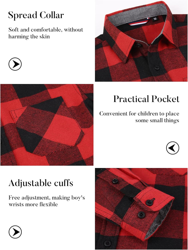 Boys Flannel Shirts Long Sleeve Kid Plaid Button Down Shirt