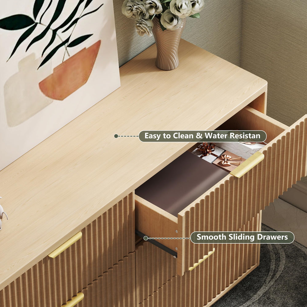 Fluted 6 Drawer Dresser, 47" W Modern Chest of Drawers with Metal Handles, Wood Dresser TV Stand, Closet Dresser