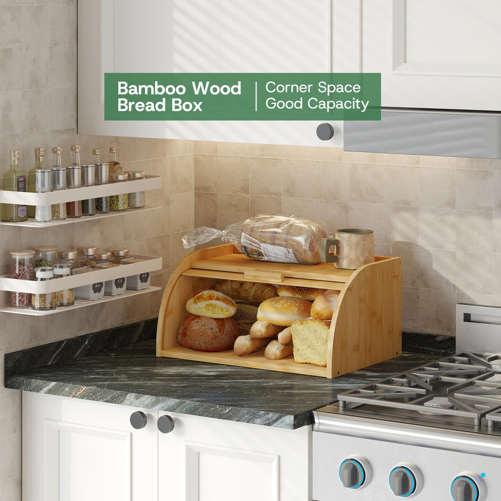 Countertop, Small Bamboo Wood, Wooden Corner Bread Storage Capacity