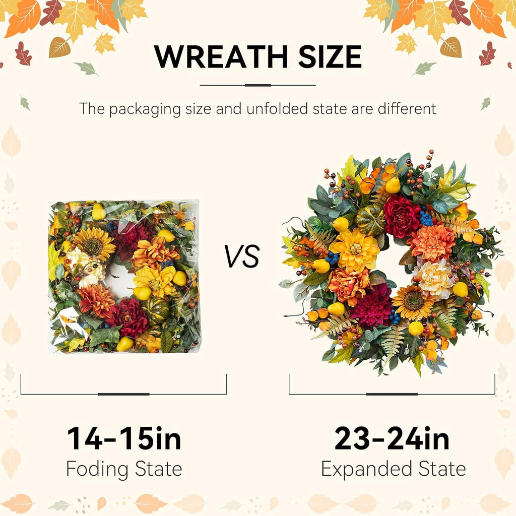 24 Inch Harvest Fall Wreaths for Front Door Outside,Porch,Entryway