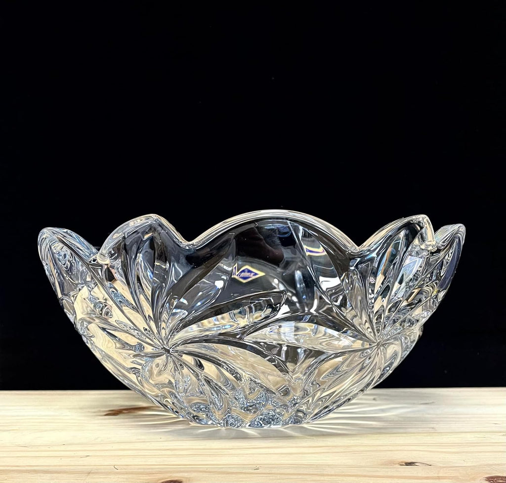 Bohemian Crystal Glass Bowl-Vase 11"-Dia Clear Decorative Wedding Gift Elegant Centerpiece Classic Vintage European