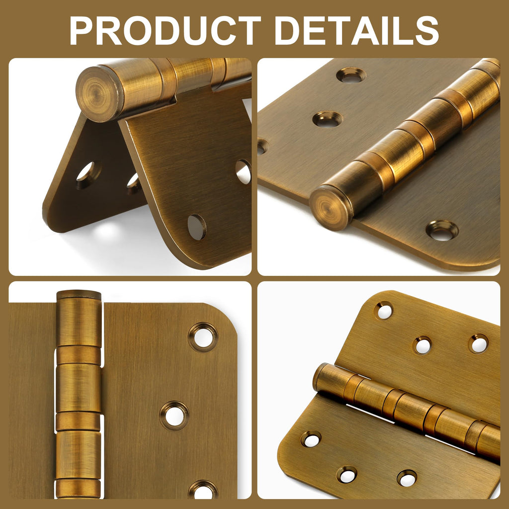 6 Pack 4" Heavy Duty Door Hinges with 5/8'' Radius Corner, 4in x 4in Stainless Steel Door Hinges for Exterior &