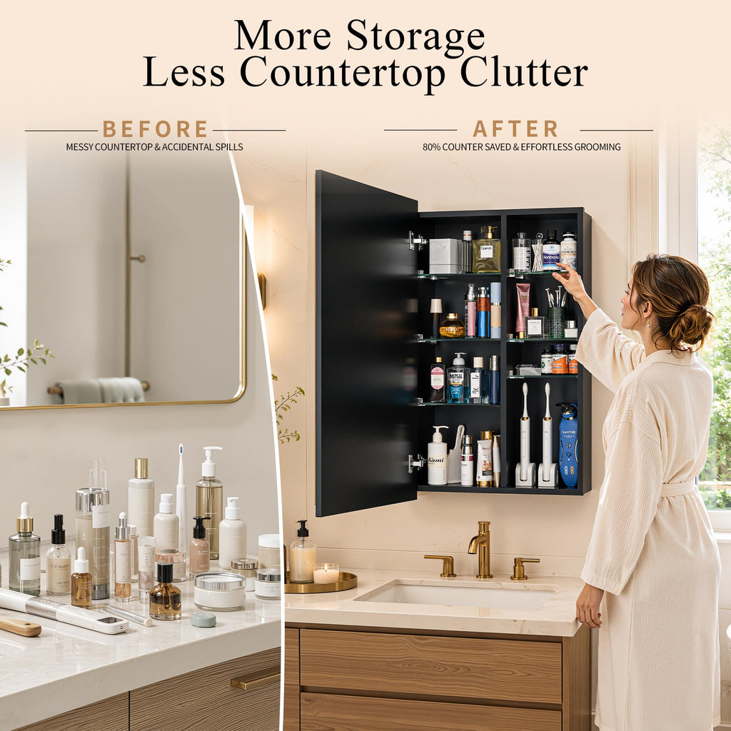 16x24 Frameless Aluminum Medicine Cabinet with Beveled Mirror
