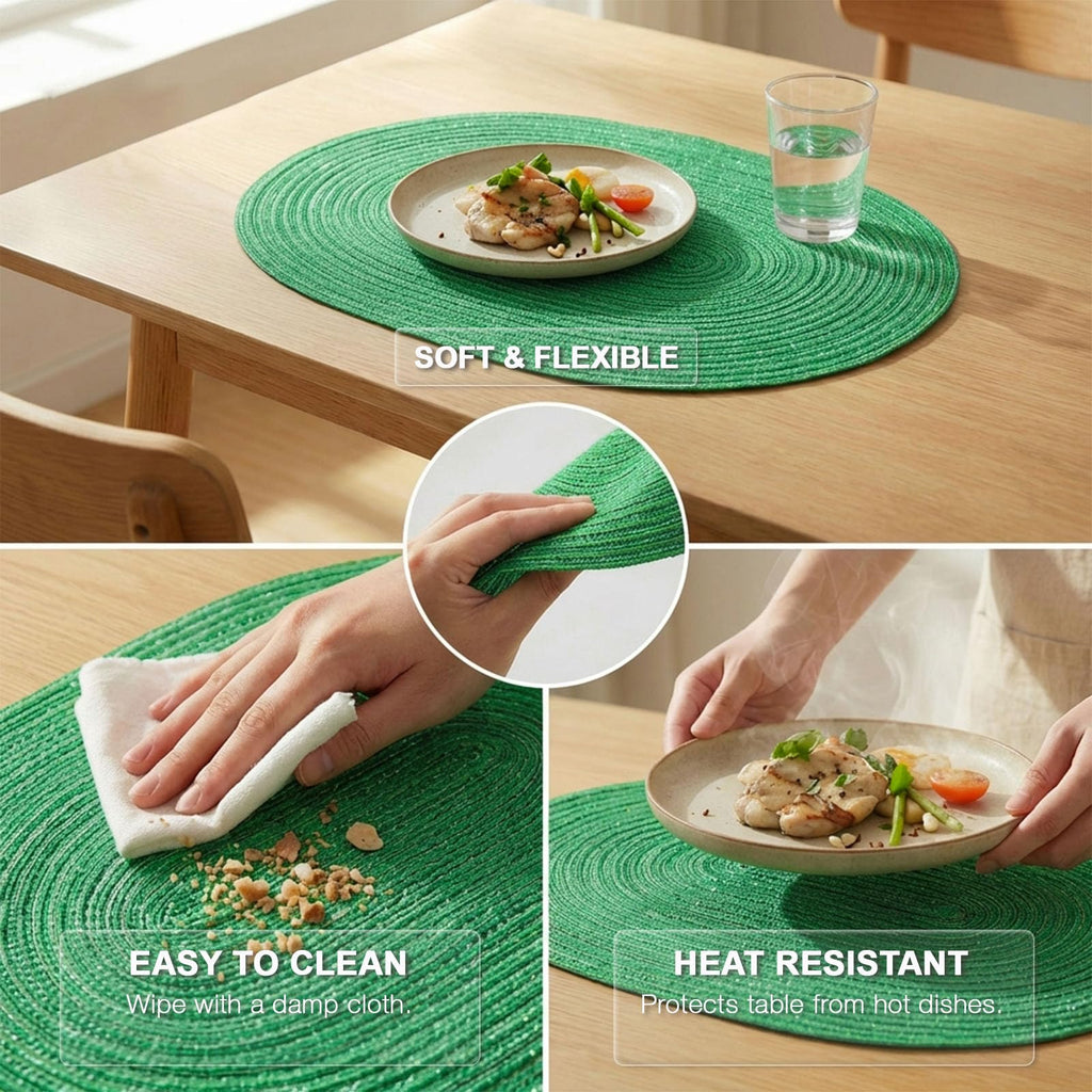 Placemats Set of 8, Woven Oval Braided Dining Table Mats(Green Shine)