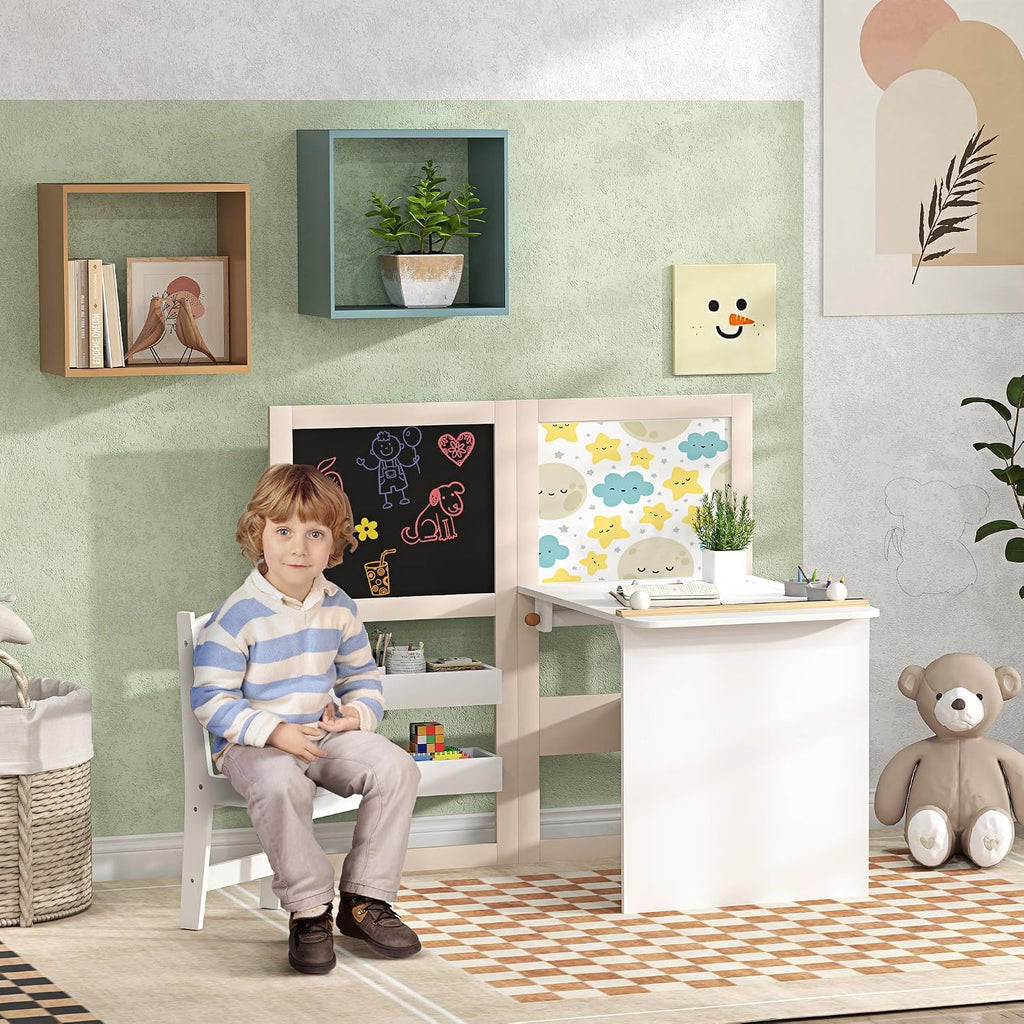 In-1 Kids Table and Chair Set with Storage, Whiteboard and Blackboard