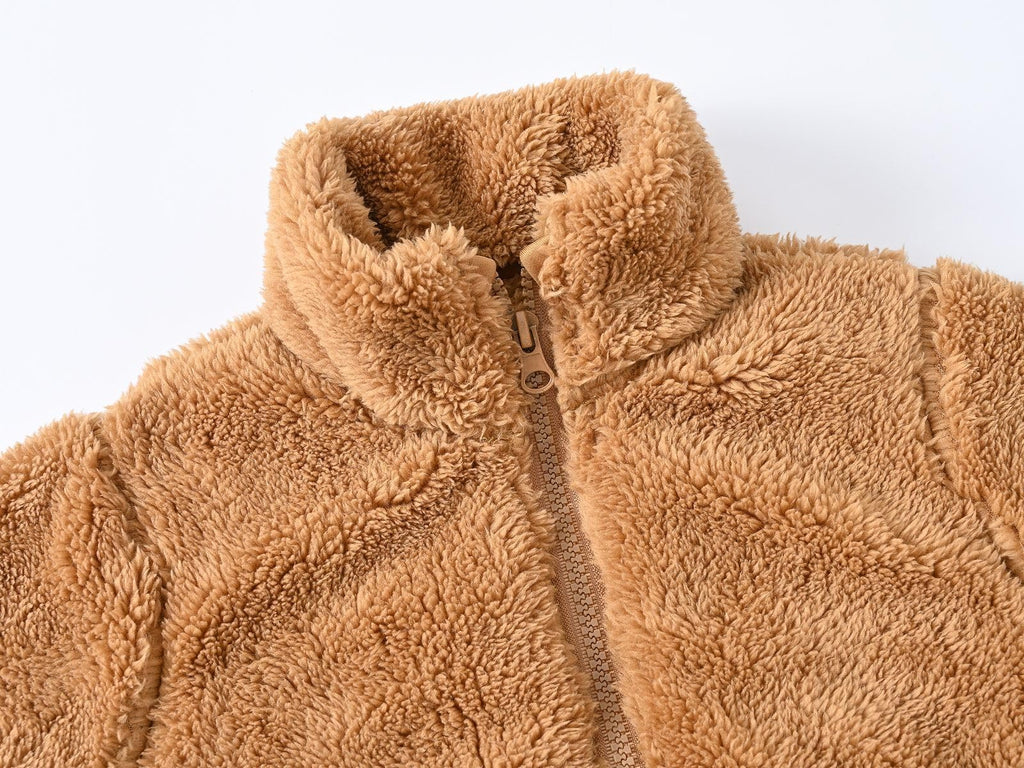 Toddler Fleece Jacket Girls Polar Fleece Lightweight Outerwear Boys Stand Collar Zip Up Warm Coat Fall Clothes Khaki