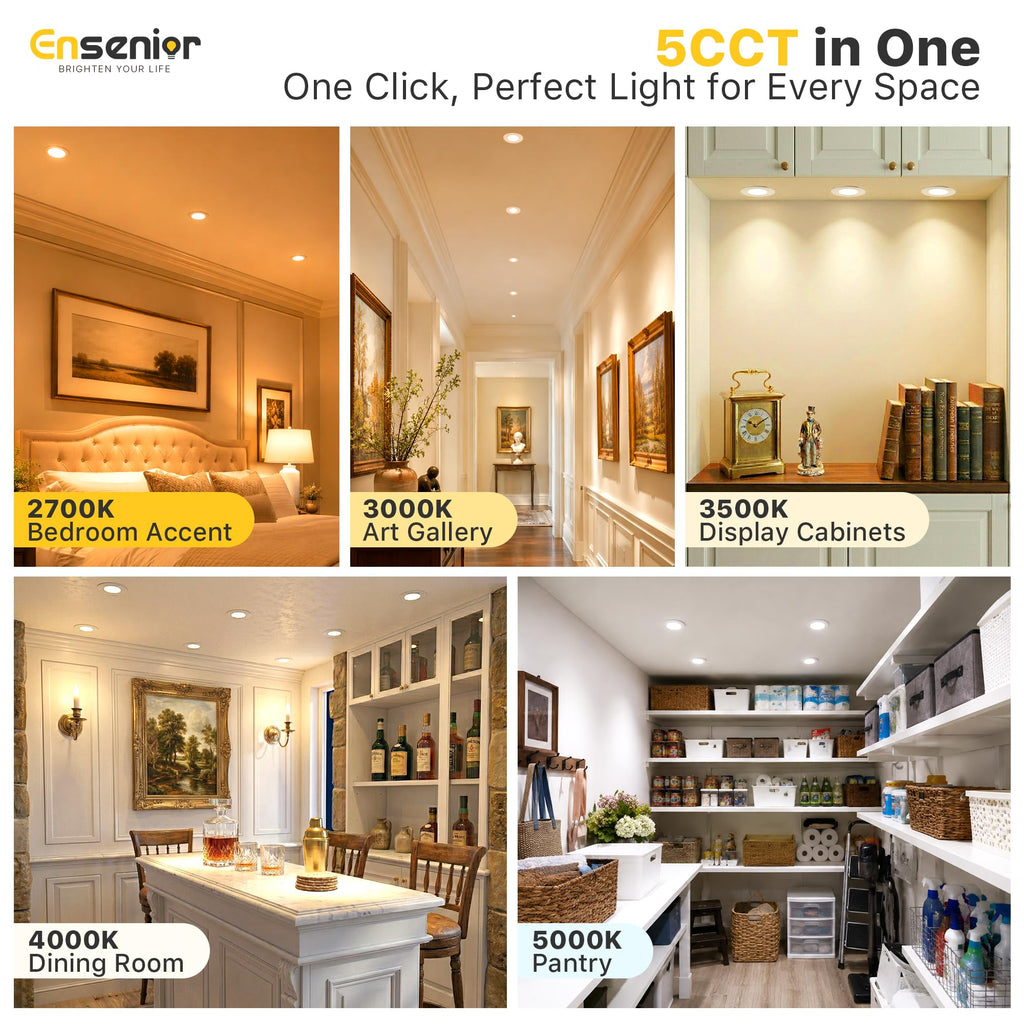 12 Pack 3 Inch LED Recessed Ceiling Light, 5CCT, 500LM 6W 120V