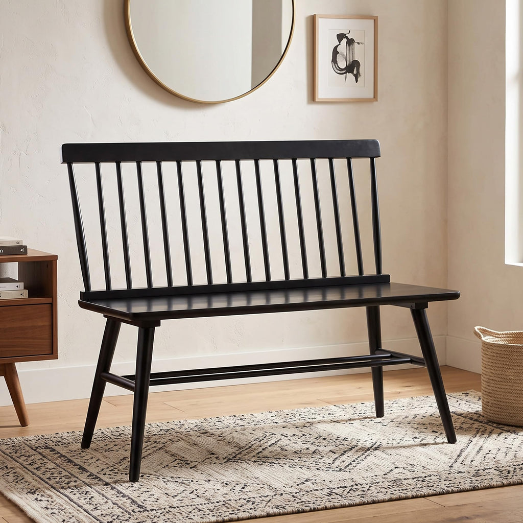 Entryway Bench, Black Dining Bench with Spindle Back